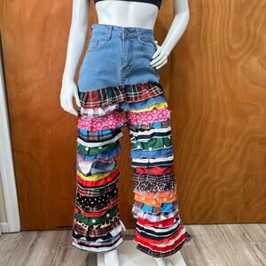 Women's Boho-Chic Ruffled Multicolor/ Flare Blue Jeans Size L